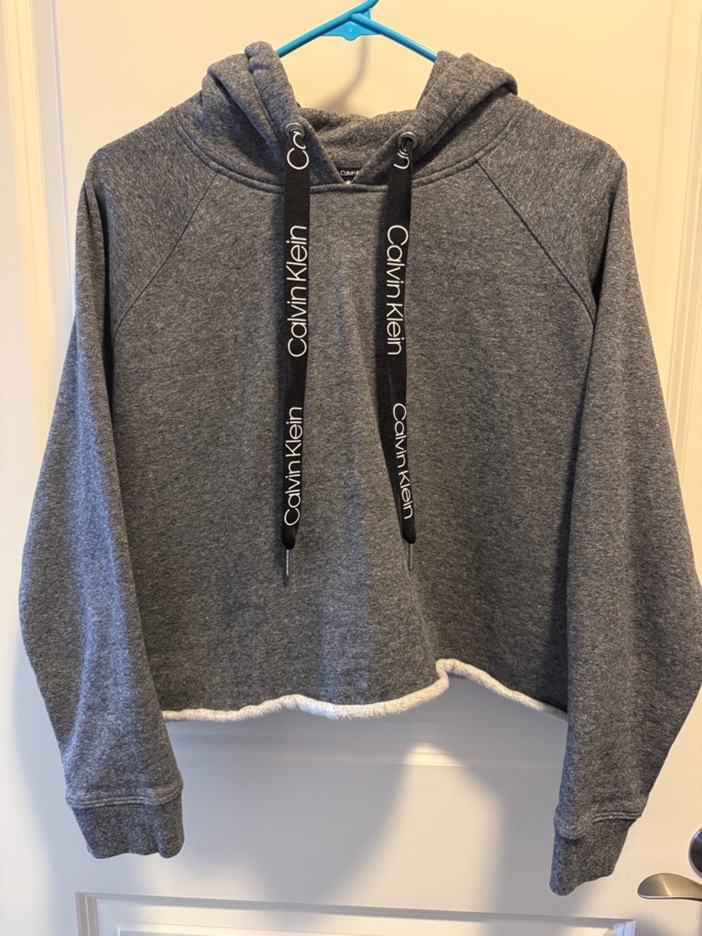 Calvin Klein Heather Gray Cropped Hooded Sweatshirt